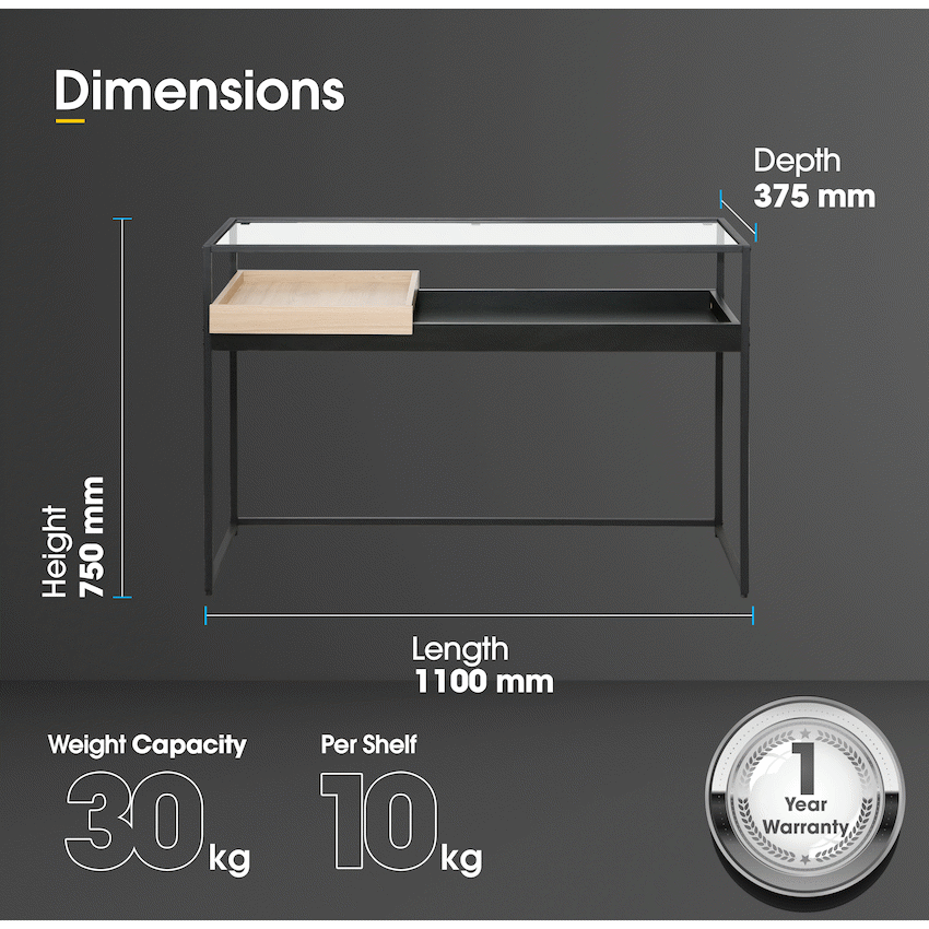 Everfurn Millenium Console, Powder Coated Steel Frame, Tempered Glass