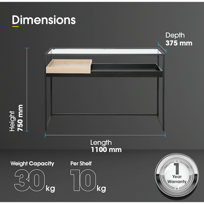 Everfurn Millenium Console, Powder Coated Steel Frame, Tempered Glass