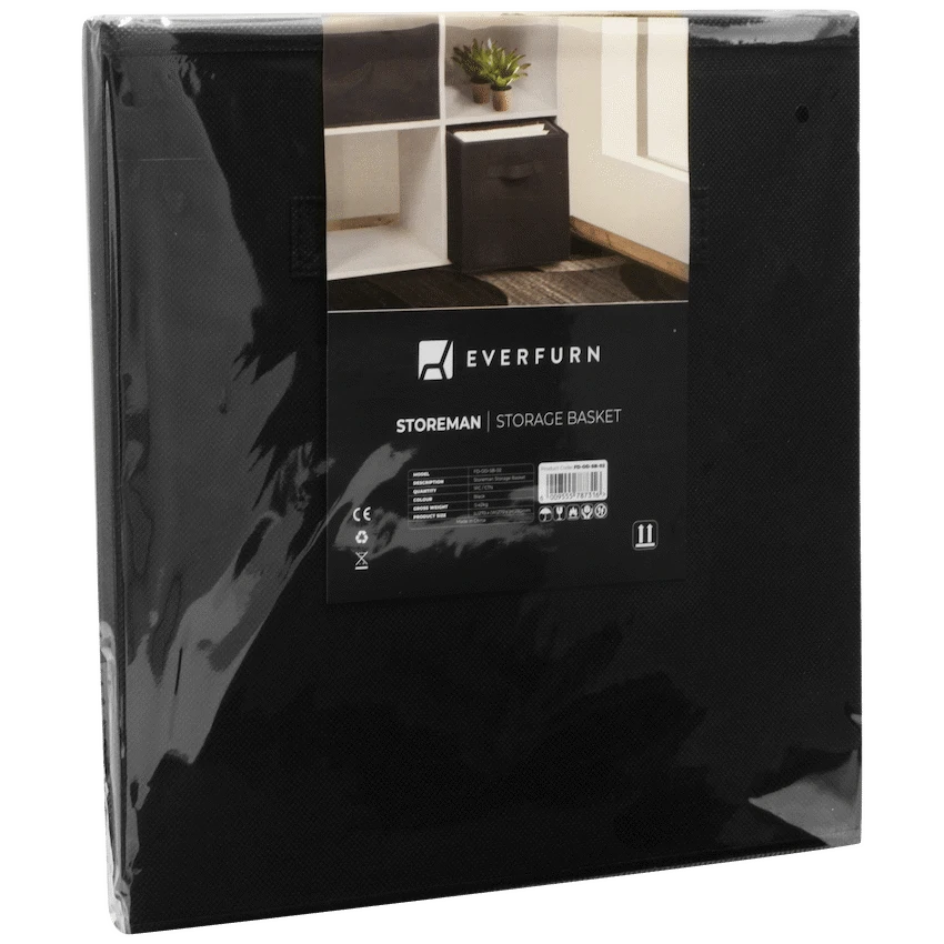 Everfurn Storeman Black, Collapsible Fabric Organiser Storage Basket - 10 Pack