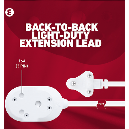 Ellies Back to Back Light Duty Extension Lead-20M