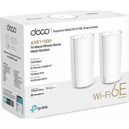 TP-Link Deco XE200 (2-Pack) AXE11000 Whole Home Mesh Wi-Fi 6E System (Tri-Band)