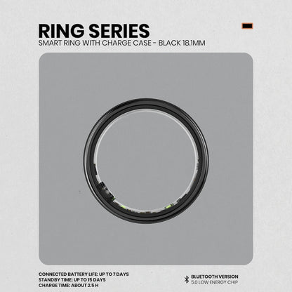 Volkano Ring Series Smart Ring with Charge Case - Black 18.1mm