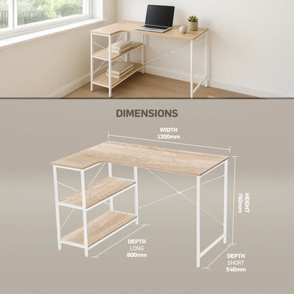 Everfurn Anthony Work Desk - Light Oak and White Frame