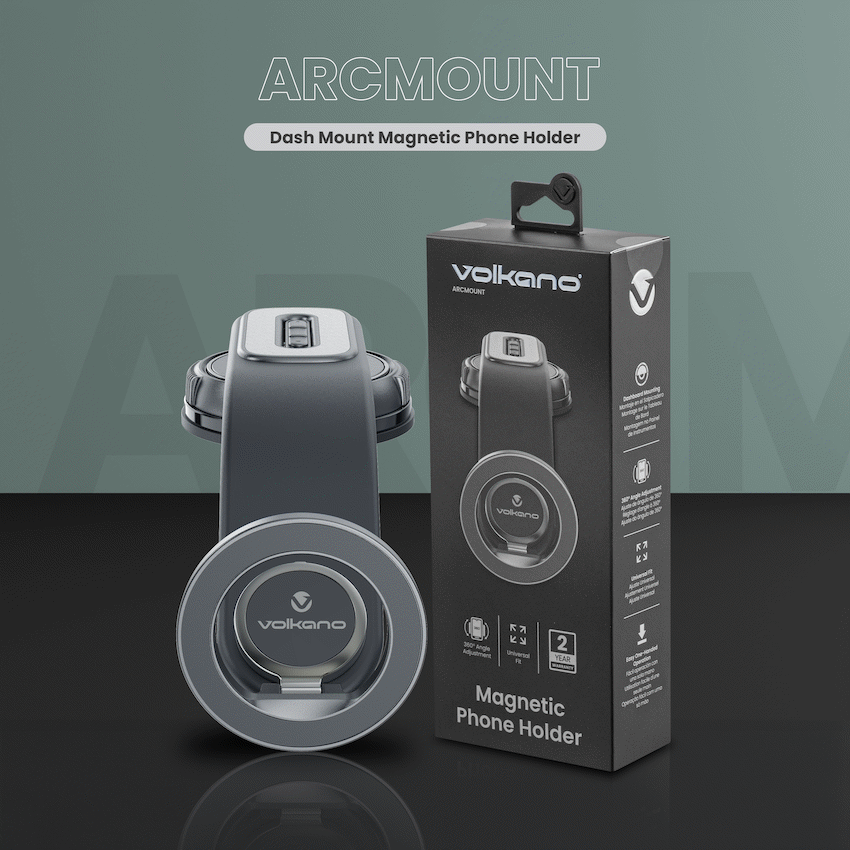 Volkano Arcmount Bendable Dash Mount Magnetic Phone Holder - Black
