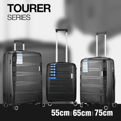 Travelwize Tourer PP 3Pc 4-wheel Spinner Luggage Set Black