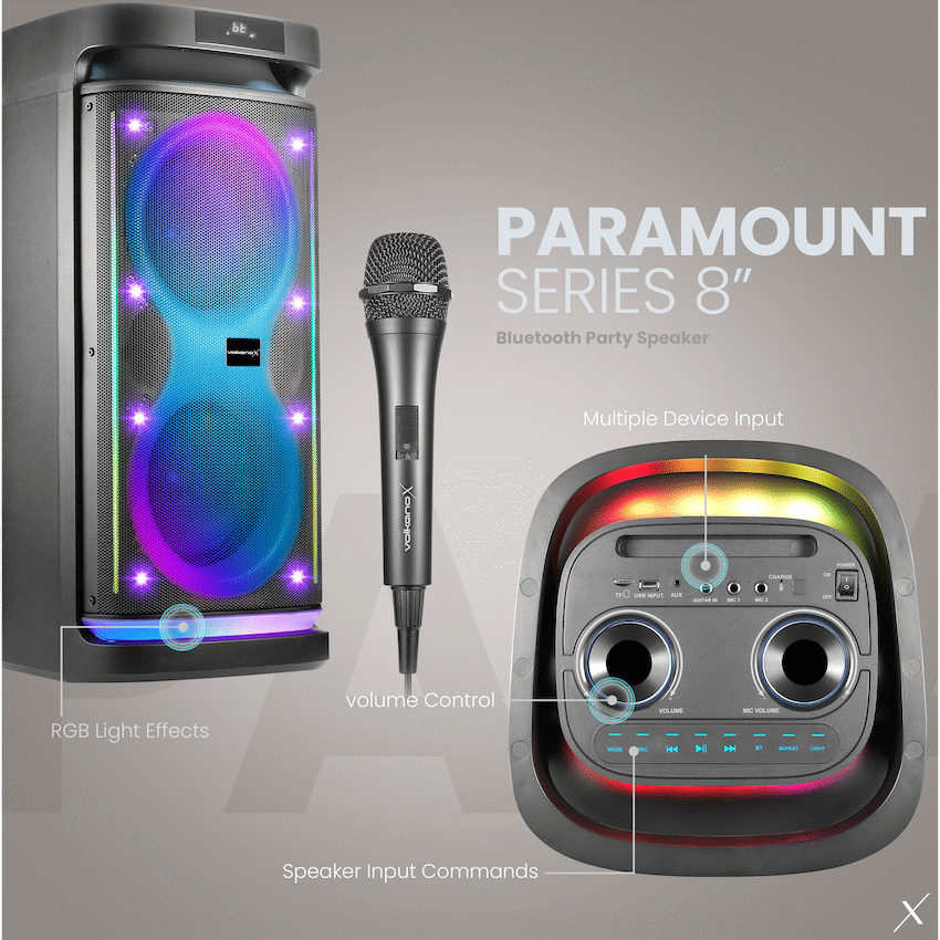 VolkanoX Paramount Series 8" Bluetooth Party Speaker - 80w
