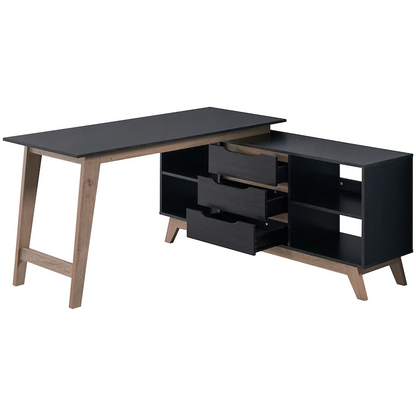 Everfurn Premium Lunar Office Desk - Black, L-Shaped Desk, With Storage