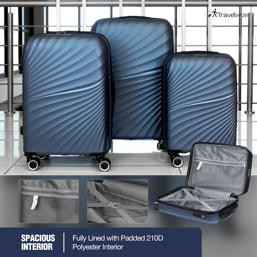 Travelwize Quartz PP 4-Wheels Spinner 3Pc Luggage Set Navy