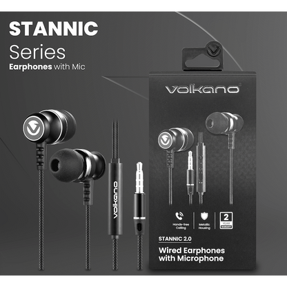 Volkano Earphones with Mic - STANNIC SERIES - Black