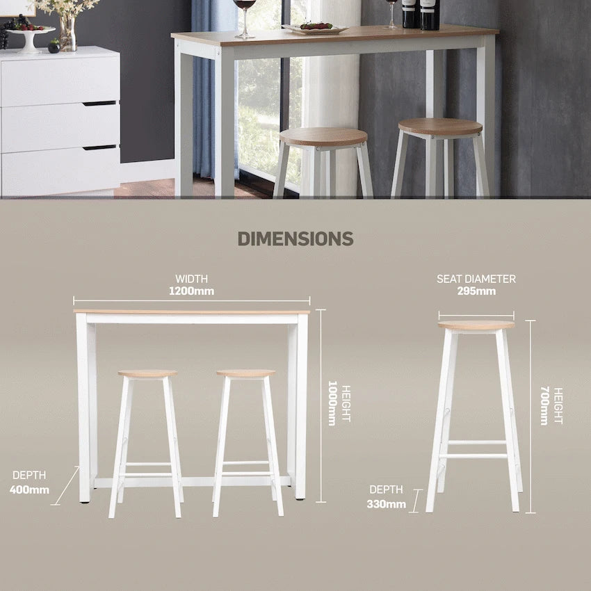 Everfurn Chenin 3-Piece Bar Table & Stool Set with Powder-Coated Frame