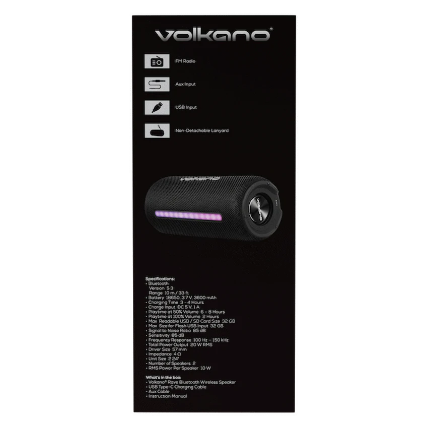 Volkano Rave Series Portable Bluetooth Speaker  - Black with grey buttons