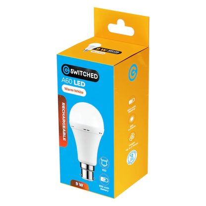 Switched 9w A60 Rechargeable LED Light Bulb - B22 - Warm White