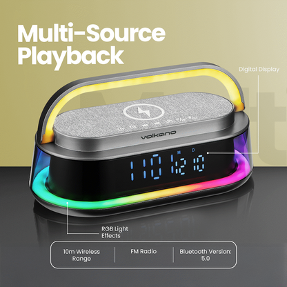 Volkano Awaken Series Alarm Clock with Wireless Charging and Speaker