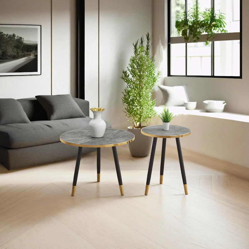 Everfurn Diana Coffee Table Grey Marble with Black Legs