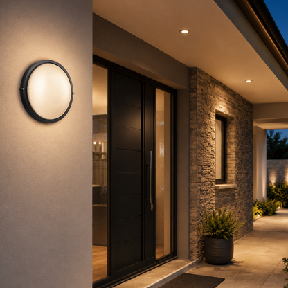 Ellies Illume Series - Large AC Round Bulkhead - Aluminium + Glass - E27 Base -BK