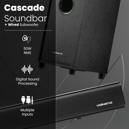 Volkano Cascade 50w Soundbar + Wired Subwoofer - Black