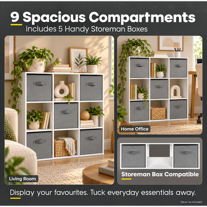 Everfurn Ninefold Bookshelf with 5 Storage Bins