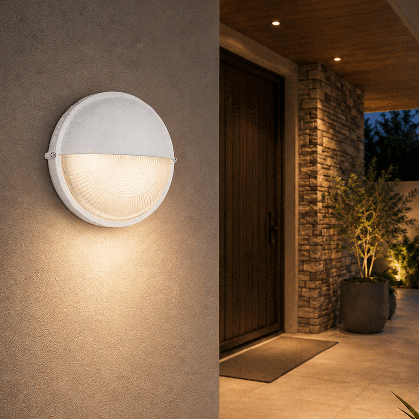 Ellies Arc Series - Large AC Round Bulkhead - Aluminium + Glass - E27 Base -WT