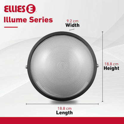 Ellies Illume Series - AC Round Bulkhead - Aluminium + Glass - E27 Base -BK
