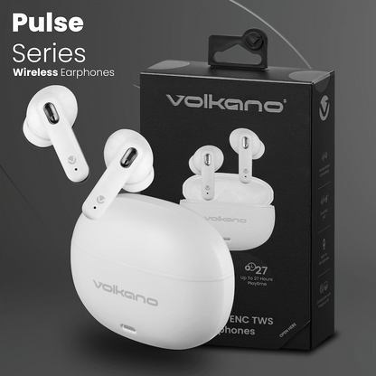 Volkano Pulse Series True Wireless Earphones with Charging Case - White