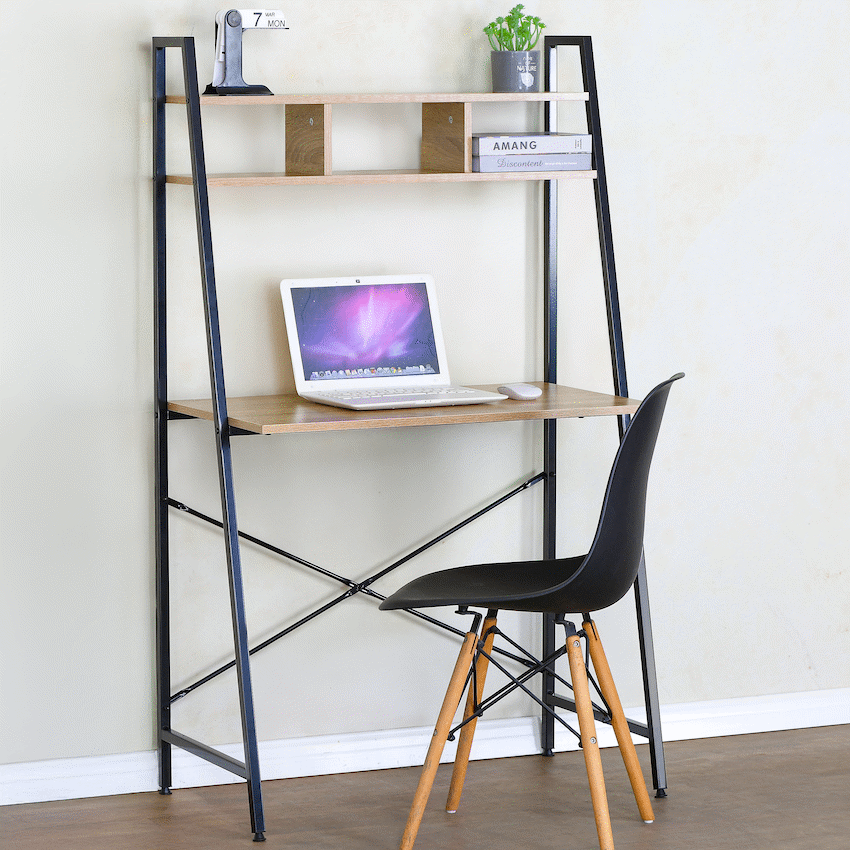 Everfurn Vesa Office Desk - Oak & Black