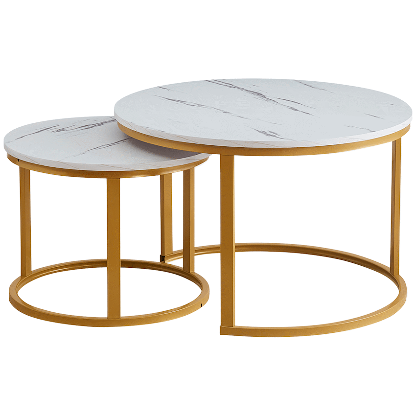 Everfurn Nile Nesting Coffee Table - White & Gold (2 Pc)