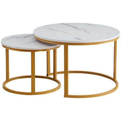 Everfurn Nile Nesting Coffee Table - White & Gold (2 Pc)