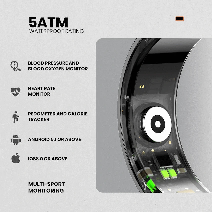 Volkano Ring Series Smart Ring with Charge Case - Black 20.6mm