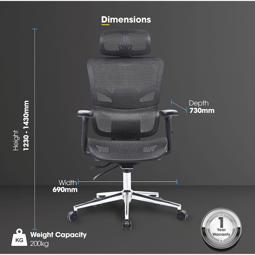Everfurn Vortex High Back Office  Chair - Black