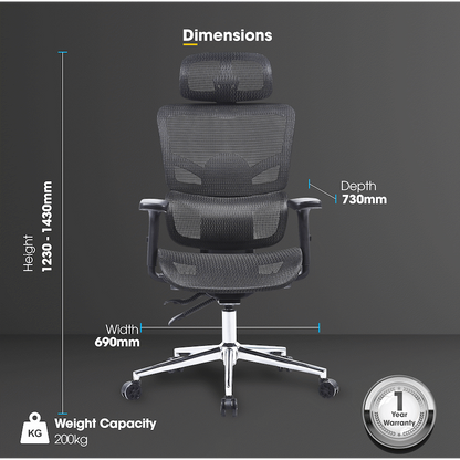 Everfurn Vortex High Back Office  Chair - Black