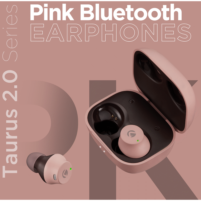 Volkano Taurus Series 2.0 True Wireless Earphones with Charging Case - Pink