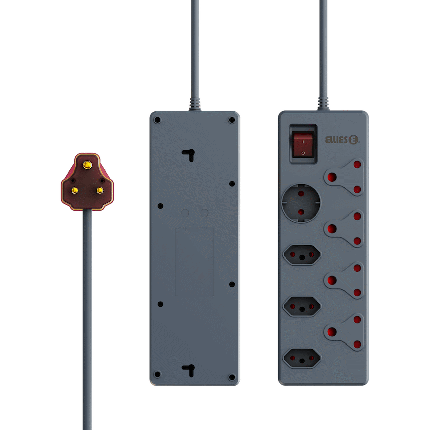 Ellies 8 Way High Surge Multiplug 0.5M - Grey