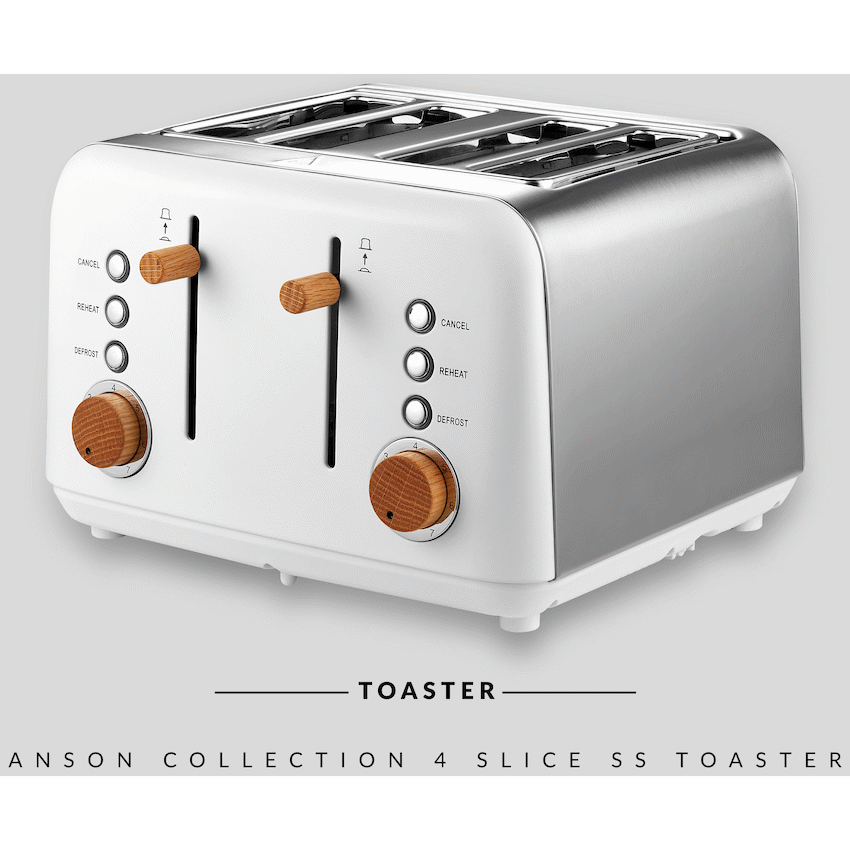 Boden Stark Anson Collection 4 Slice SS Toaster White