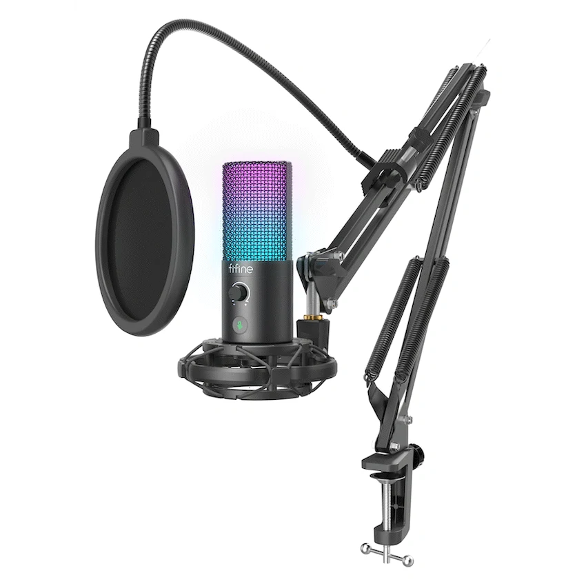 Fifine T669 Pro3 USB Microphone with Pop Filter and Boom Arm Stand