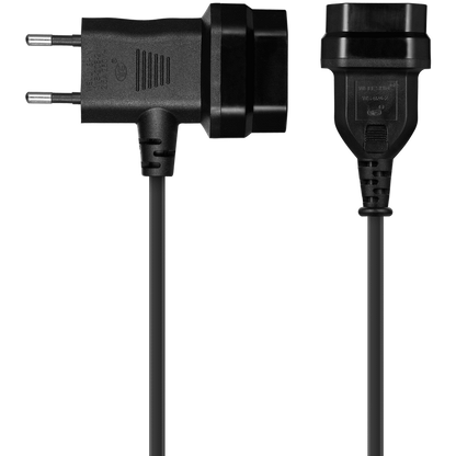 Switched Easy Cable Extender 2-Pin Euro to T-Shape AC 2-Pin Euro Socket 2m - Black