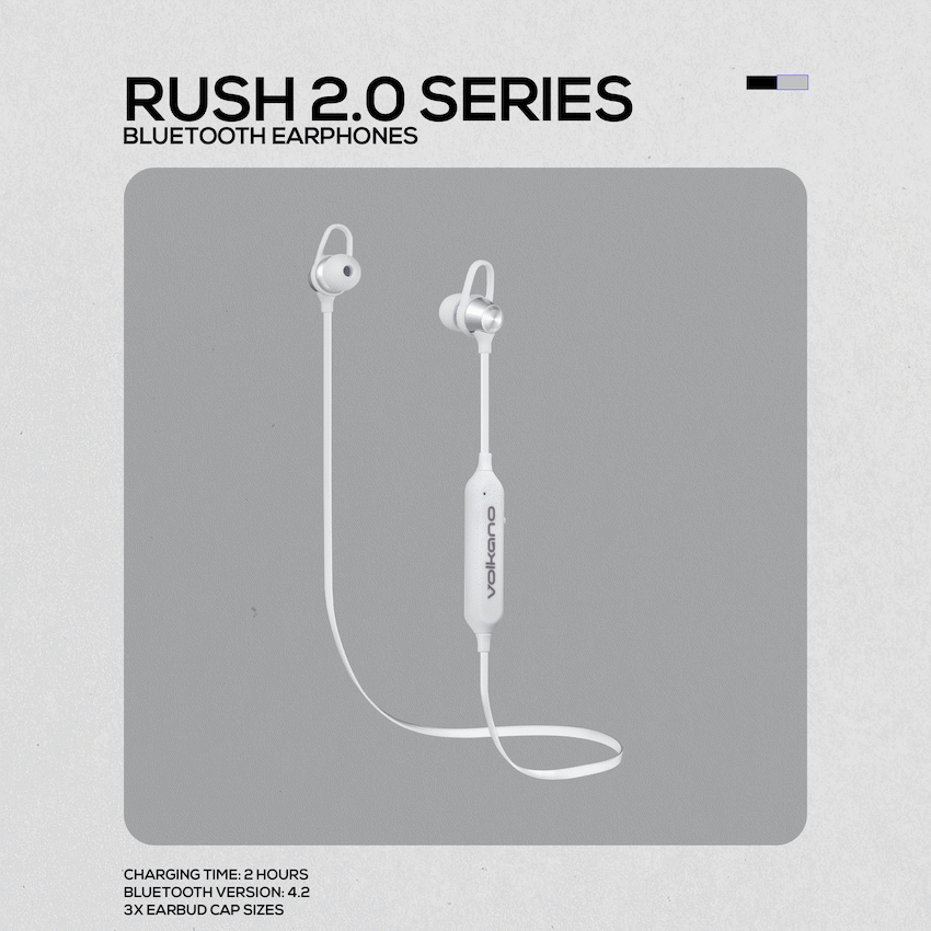 Volkano Rush 2.0 Bluetooth Earphones with Carry Case - Silver