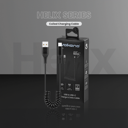 Volkano Helix Series Coiled 1m Charging Cable USB-A To USB-C 60W - Black