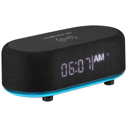 Volkano Radiant Series Alarm Clock with Wireless Charging and Speaker - Black