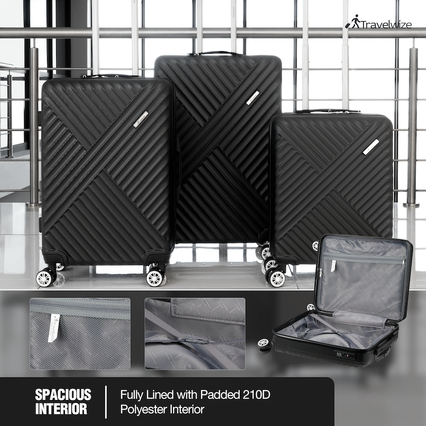 Travelwize Astra ABS 4-Wheels Spinner 3Pc Luggage Set Black