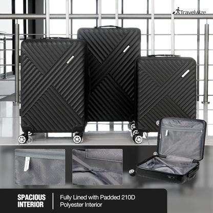 Travelwize Astra ABS 4-Wheels Spinner 3Pc Luggage Set Black