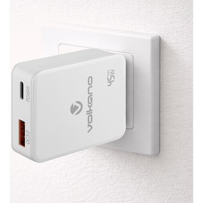 Volkano Potent Plus series 45W GaN Compact Dual USB and USB-C PD Wall Charger