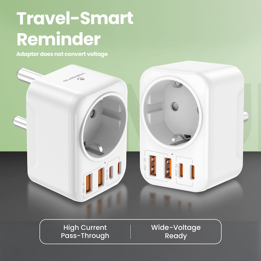 Volkano MultiVolt Series 2x USB-A + 2x USB-C adaptor SA Plug to multi travel socket 20Watt