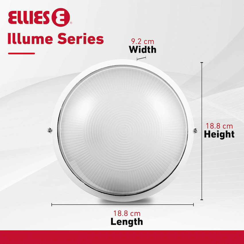 Ellies Illume Series - AC Round Bulkhead - Aluminium + Glass - E27 Base -WT
