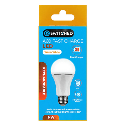 Switched 9w A60 Rechargeable Fast Charge E27 LED - WW