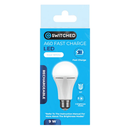 Switched 9w A60 Rechargeable Fast Charge E27 LED CW