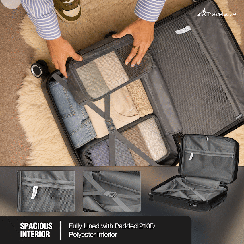 Travelwize Quartz PP 55cm 4-Wheel Spinner Luggage - Black