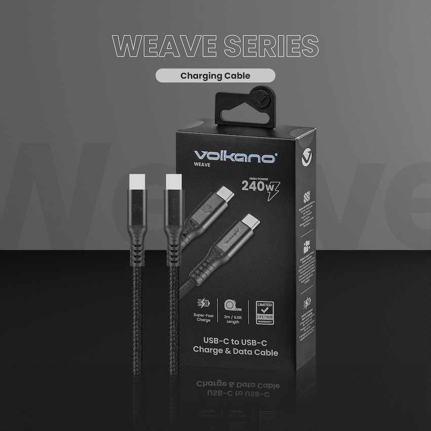 Volkano Weave Series USB C to USB C 240W 20Gbps 2m-black