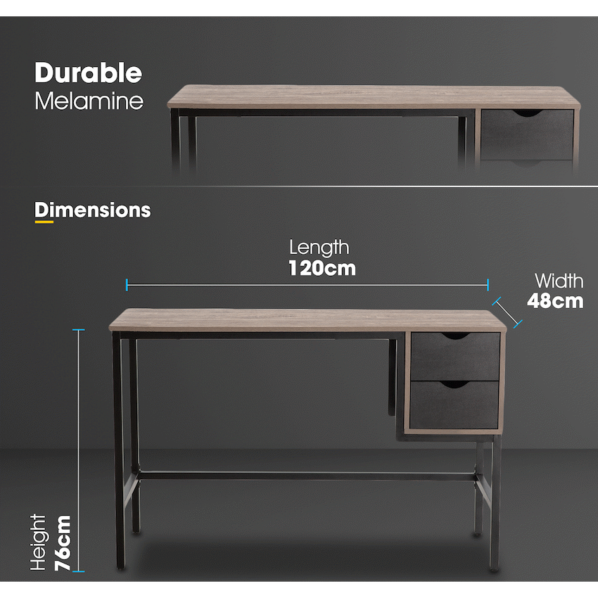 Everfurn Rampart Office Desk with Two Drawers, Powder-Coated Steel, Adjustable Feet