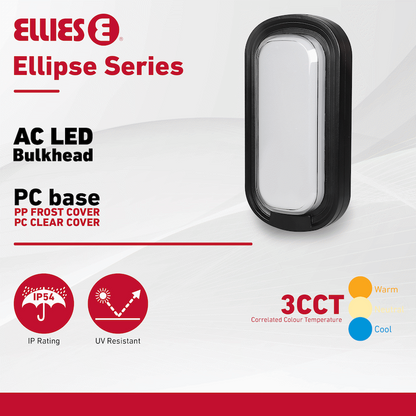 Ellies Ellipse Series AC 24W Capsule LED Bulkhead - PC - BK