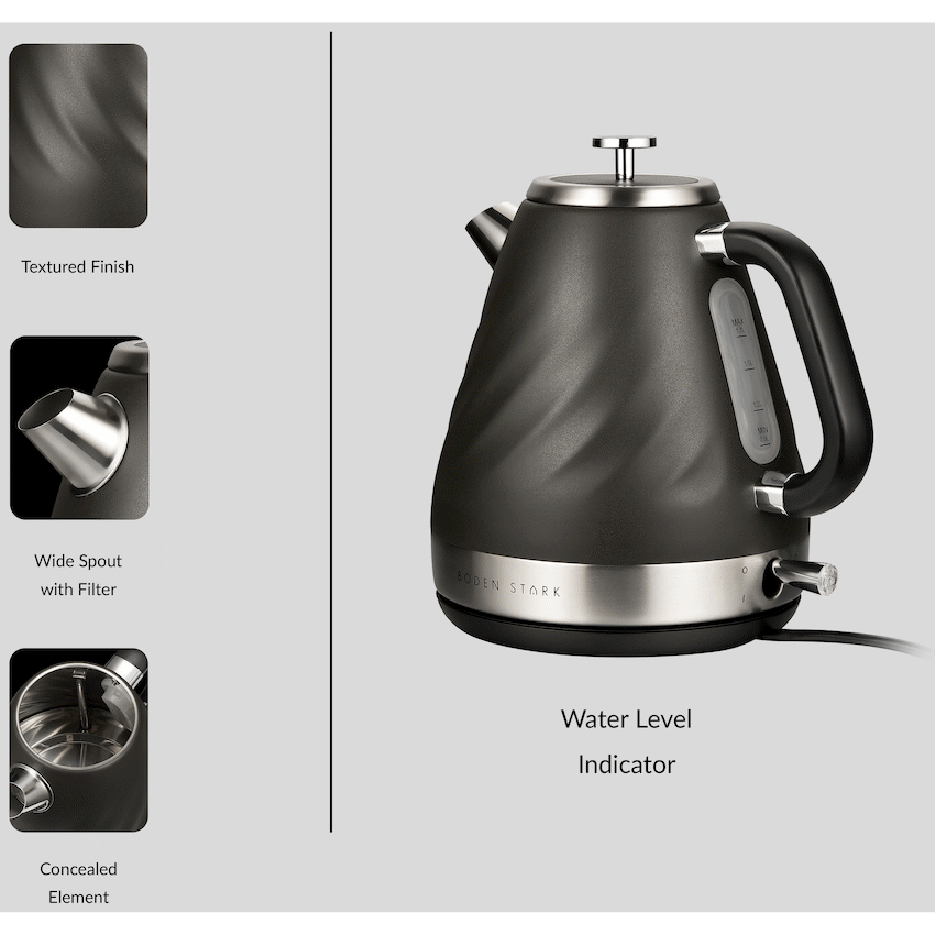 Boden Stark 1.7l Stainless Steel Kettle - Charcoal